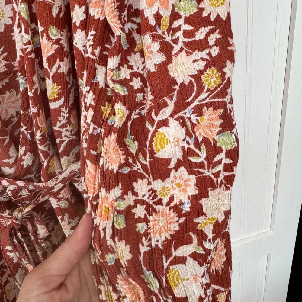 Billabong Rust Floral Wrap Midi Dress - Size Medium - Picture 5 of 8